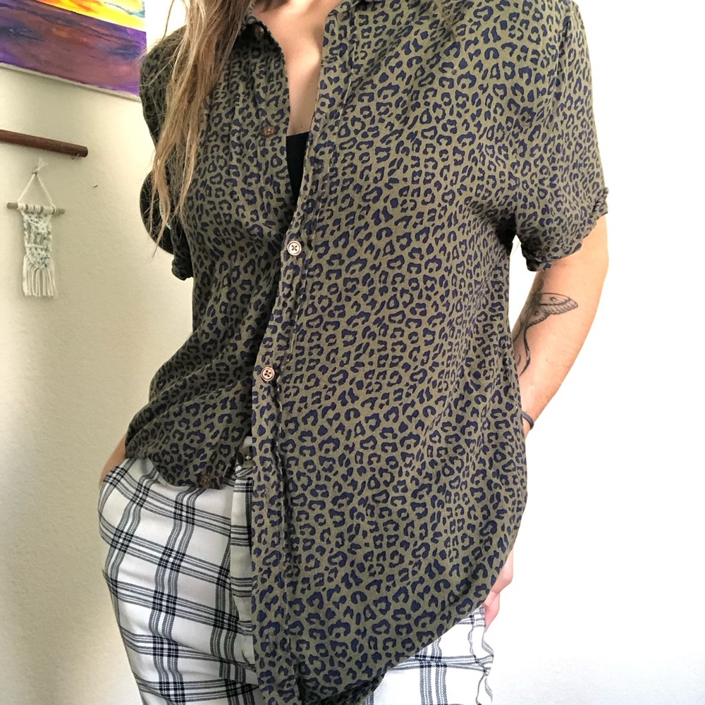 Boohoo Man Blue and Tan Animal Print Shirt